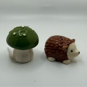 Ceramic Hedgehog and Mushroom salt and pepper shakers or trinkets